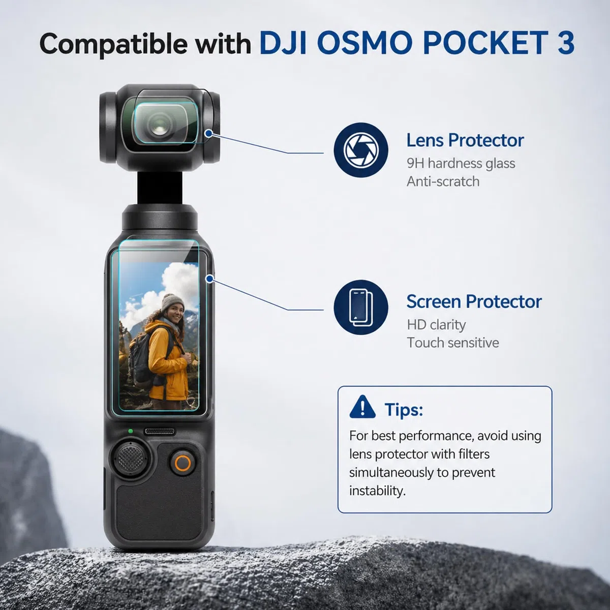 3+3 Stück Schutzfolie für DJI Osmo Pocket 4/3, 3x Displayschutz & 3x Objektivschutz, 9H Gehärtetes Glas, HD-Klar & Anti-Fingerabdruck, Zubehör passend für DJI Pocket 3/4 Creator Combo
