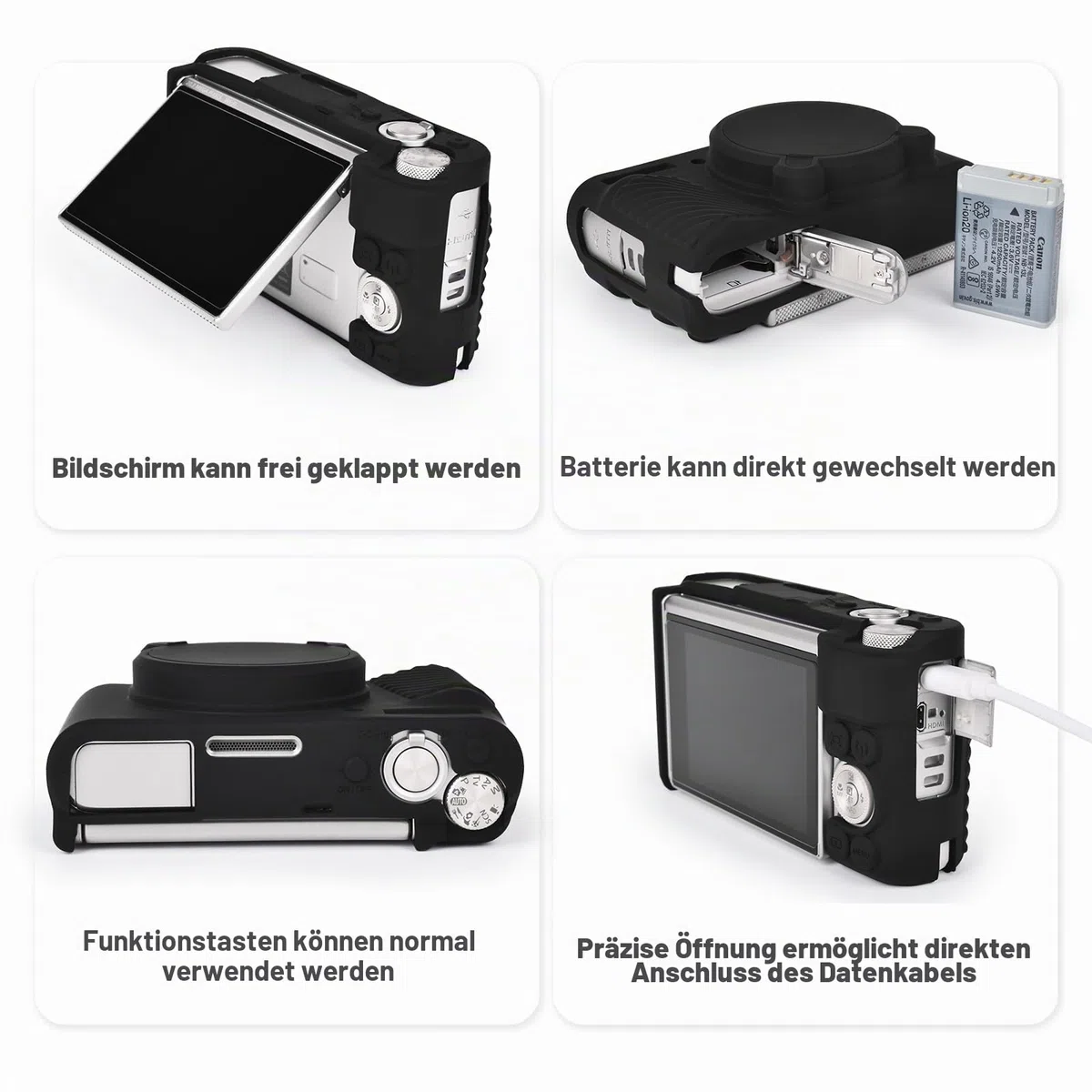 MUZIRI KINOKOO Tasche für Canon SX740 HS Kamera, Weiche Silikon Schutzhülle für Canon PowerShot SX740/SX730 HS Kamera- Kratzfeste SX740 Abdeckung mit Abnehmbarer Objektivabdeckung - Schwarz