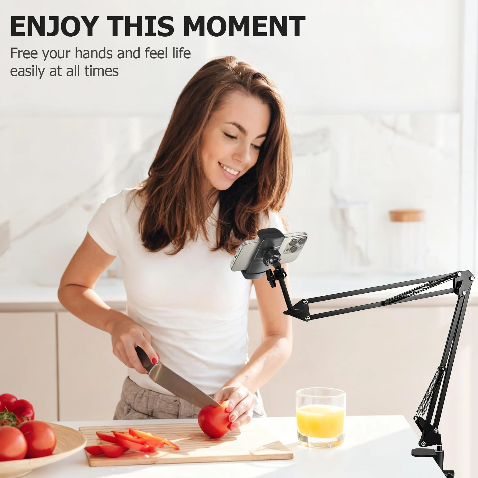 Handy Halterung Gelenkarm, Handyhalterung Bett mit Flexibler Verstellbarer Arm und Drahtklemme Stabilem Handy Gelenkarm Halterung für Bett Tisch, Kompatibel mit 4-7 Zoll Smartphone