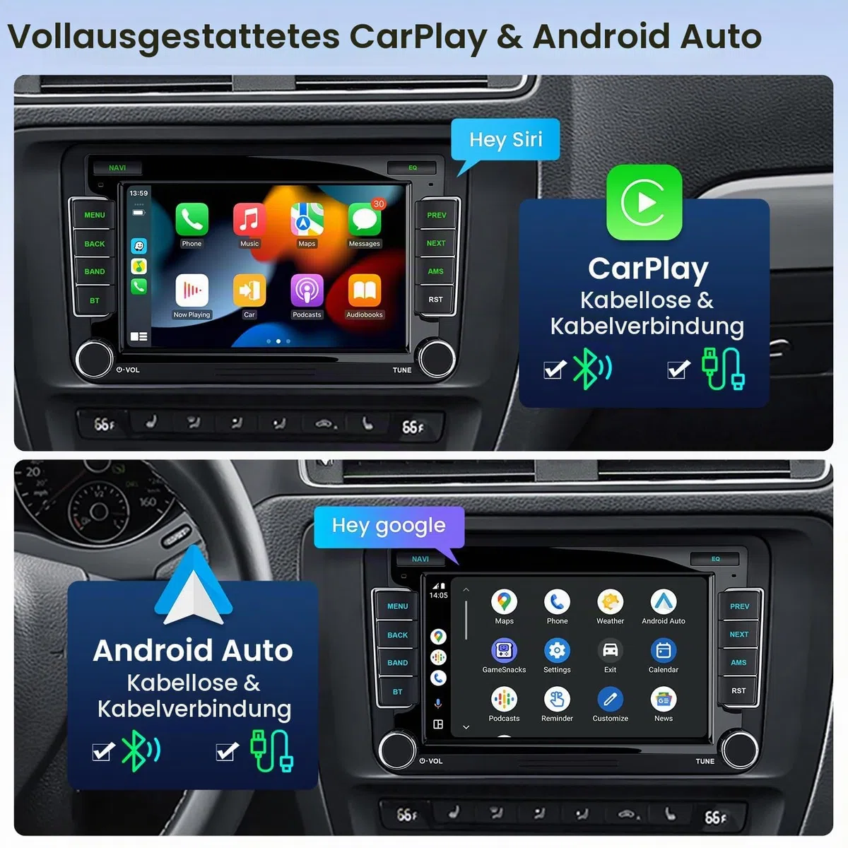 XTRONS 7 Zoll 4+64GB Android Autoradio für VW T5 Golf 5 6 Passat B7 Polo