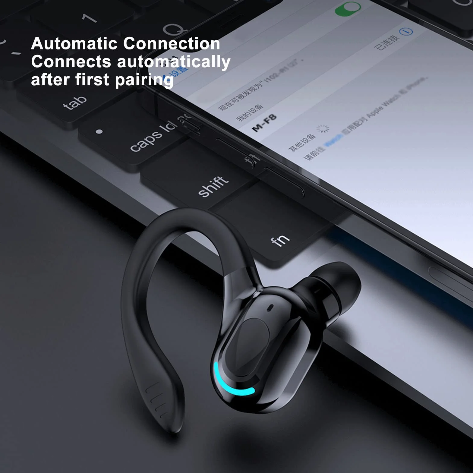 Monaurales Bluetooth-Headset, Freisprech-Ohrhörer mit Mikrofon mit Geräuschunterdrückung, IPX4 Wasserdicht, Kabelloser Stereo-Ohrhörer für das Autofahren Im Büro
