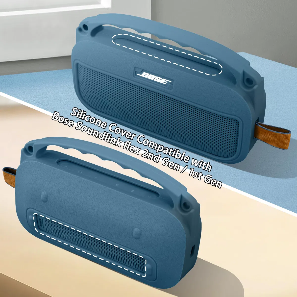 co2CREA Silikonhülle Tragetasche Case für Bose SoundLink Flex 2 Lautsprecher (2nd Gen), tragbare ultraleichte Silikon Schutzhülle mit Karabiner und Schultergurt (Lautsprecher Nicht enthalten)