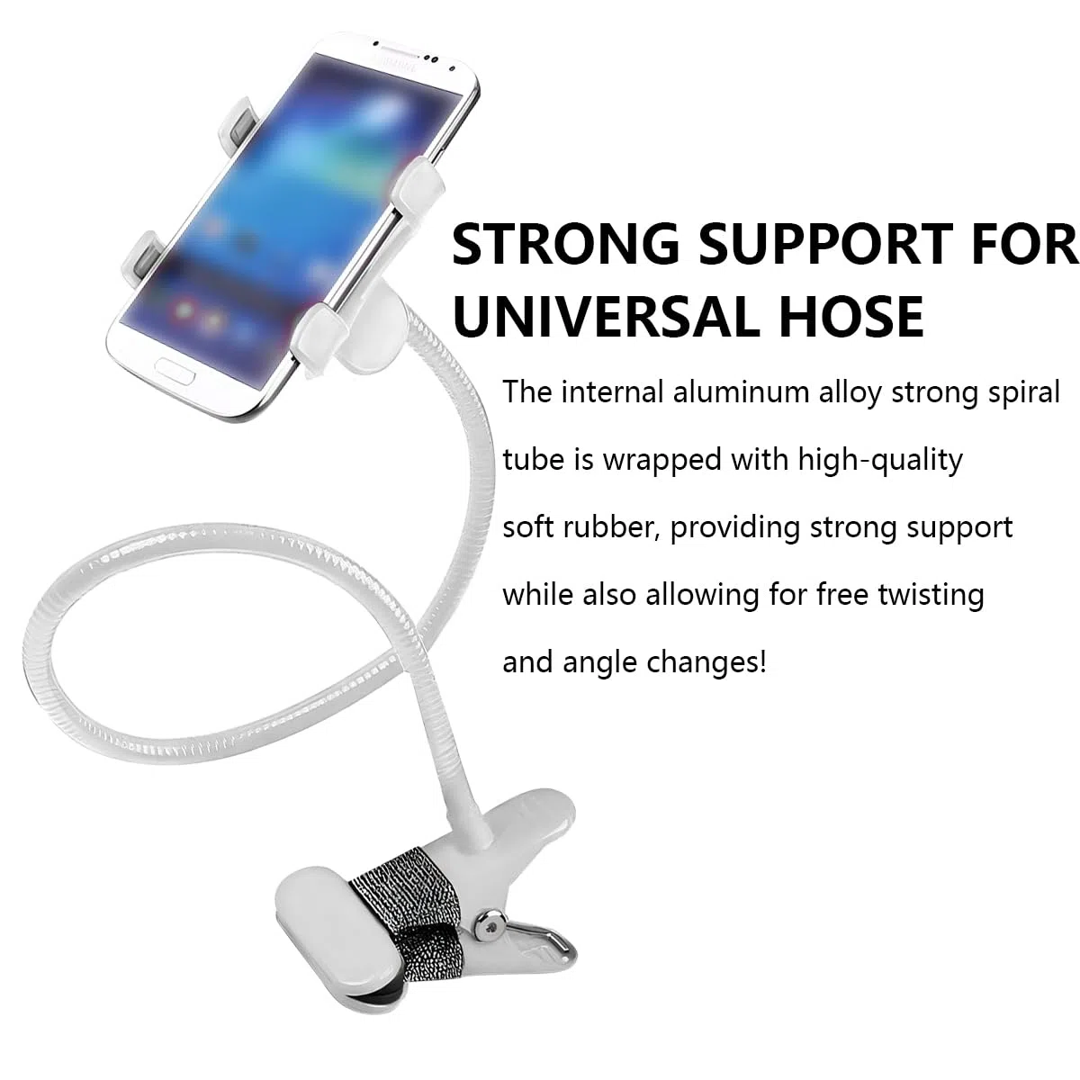 Universal Flexible Handy-Halter, Handy Halterung Für Bett Auto, Schwanenhals Handy Halterung Flexible, Telefonhalter Schwanenhals, Schwanenhals Handy Halter Flexible Lang Arm(Weiß)