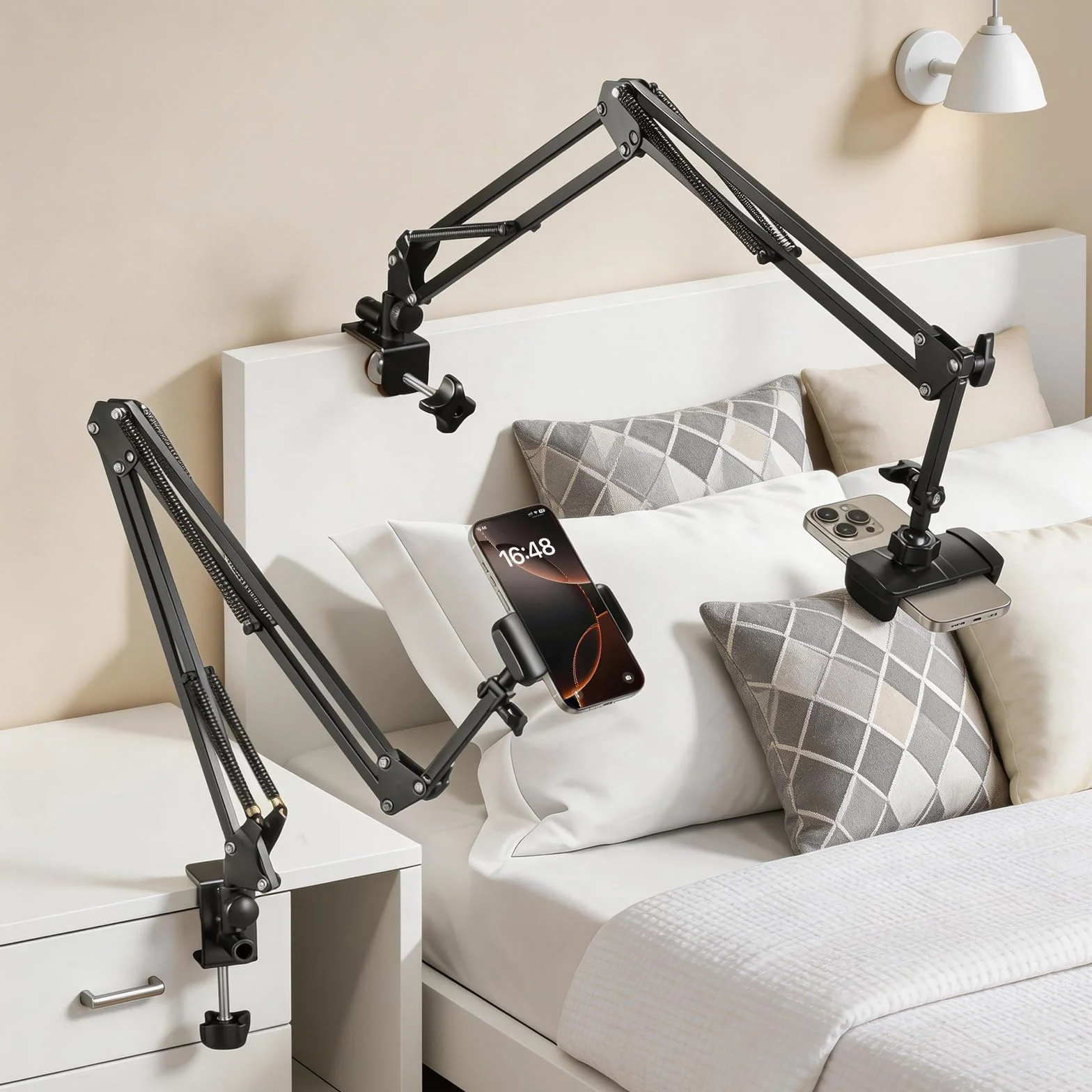 Handy Halterung Gelenkarm, Handyhalterung Bett mit Flexibler Verstellbarer Arm und Drahtklemme Stabilem Handy Gelenkarm Halterung für Bett Tisch, Kompatibel mit 4-7 Zoll Smartphone