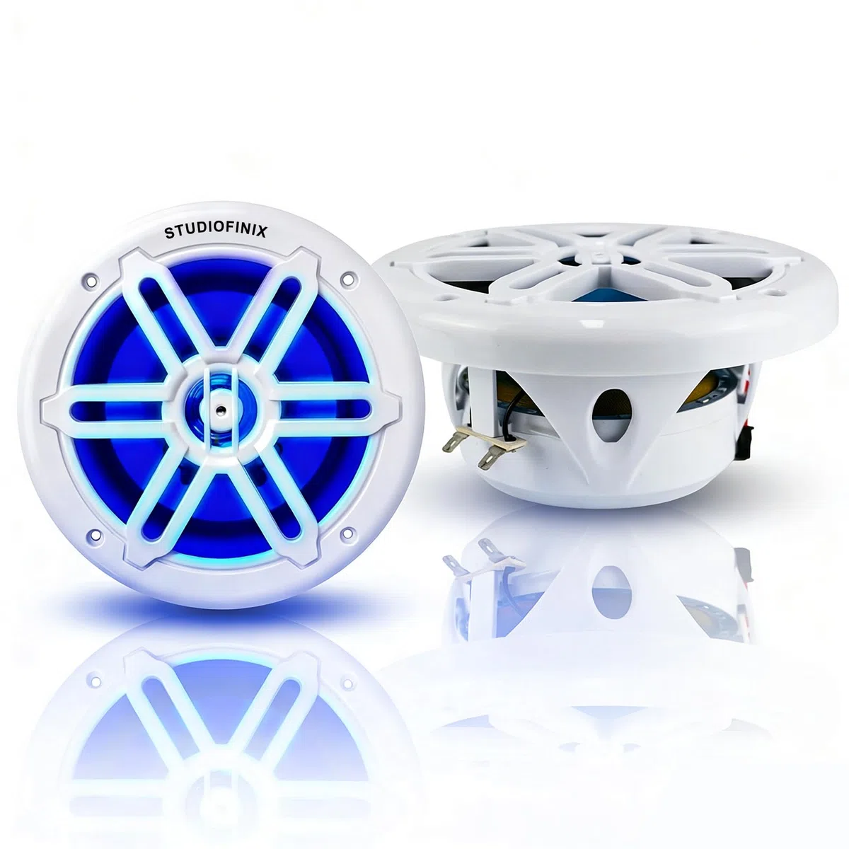 STUDIOFINIX 8-Zoll-900-W-Marine-Lautsprecher mit LED-Beleuchtung – wetterfeste 2-Wege-Bootslautsprecher, ideal für Boote, ATVs und UTVs (Paar, weiß)