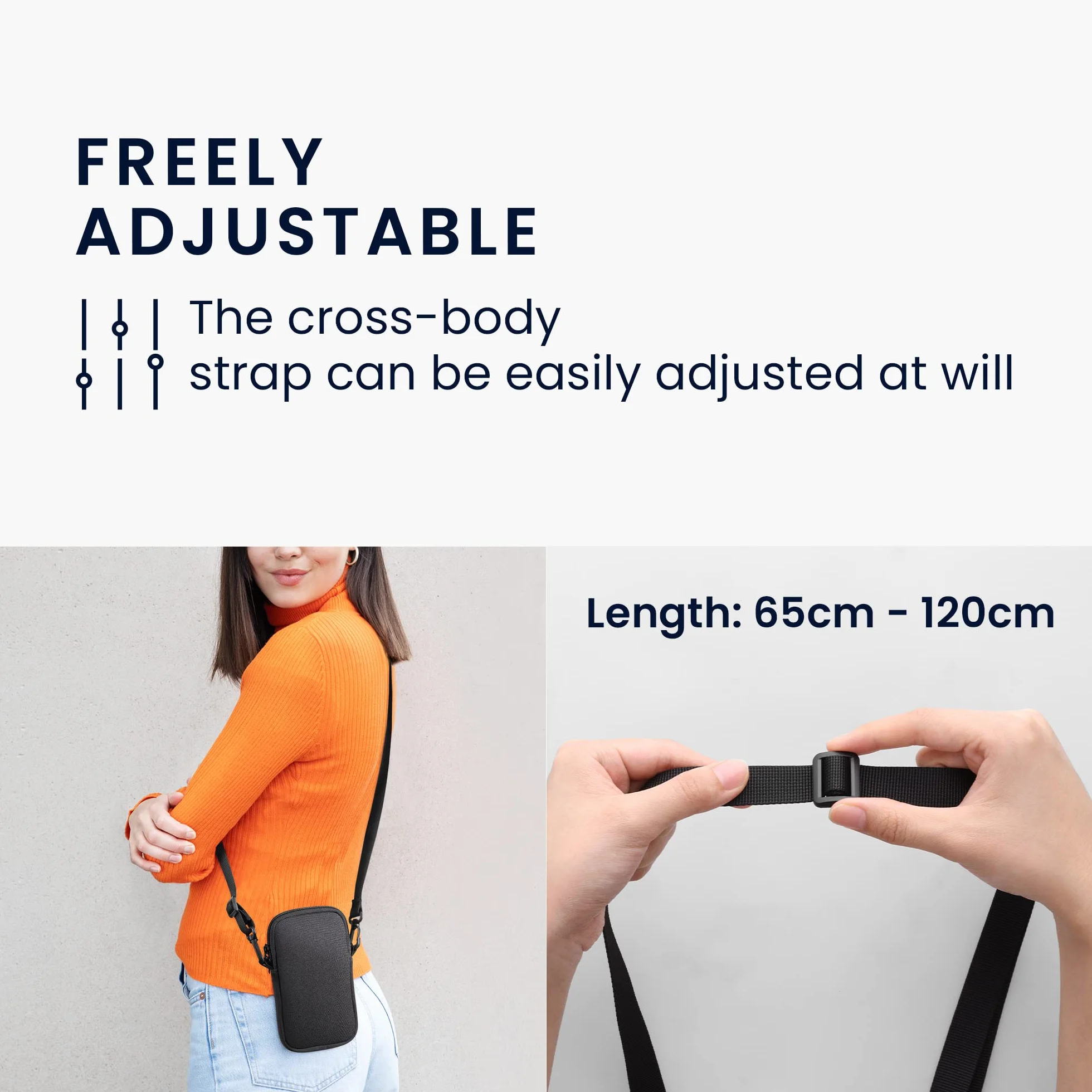 kwmobile Handytasche für Smartphones XL - 6,7/6,8" - Neopren Handy Hülle Anthrazit Weiß mit Kordel - Handy Tasche mit Handykette 17,2 x 8,4 cm Innenmaße