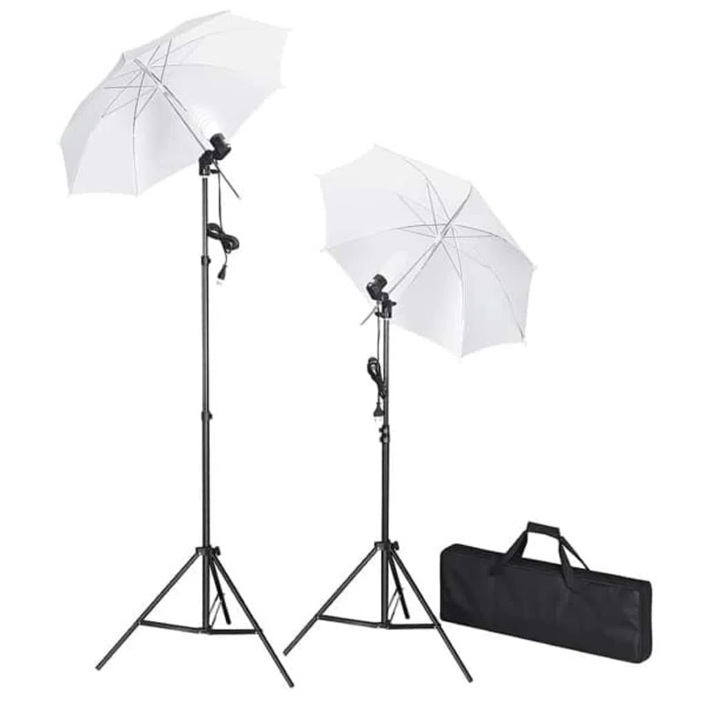 Fotostudio-Set mit Hintergrund 300x300 cm, 2 Tageslichtleuchten 5500K, höhenverstellbare Aluminiumstative, 2 weiße Schirme, Tragetasche, ideal für Porträt
