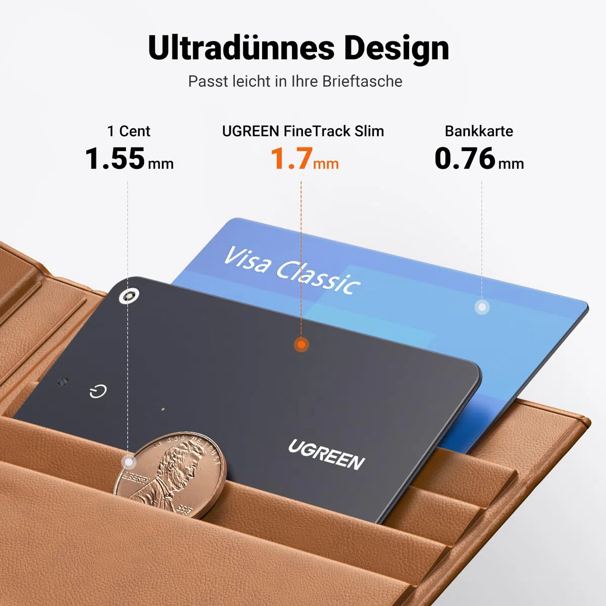 UGREEN FineTrack Slim kompatibel mit Apple Find My (nur iOS), Bluetooth Tracker, IP68 Wasserdicht, wiederaufladbarer Geldbörsenfinder, SmartTag Tracker Karte für Wallet, Reisepässe, Gepäck