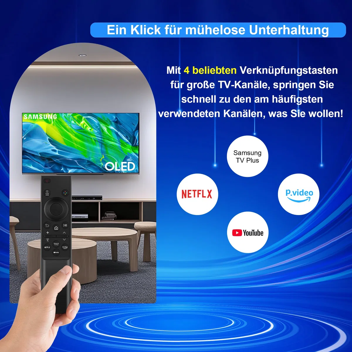 Universal-Fernbedienung für Samsung TV, Ersatz-Fernbedienung für Samsung Crystal QLED OLED Curved HDTV 4/8K UHD Curved Frame Smart TV Serie