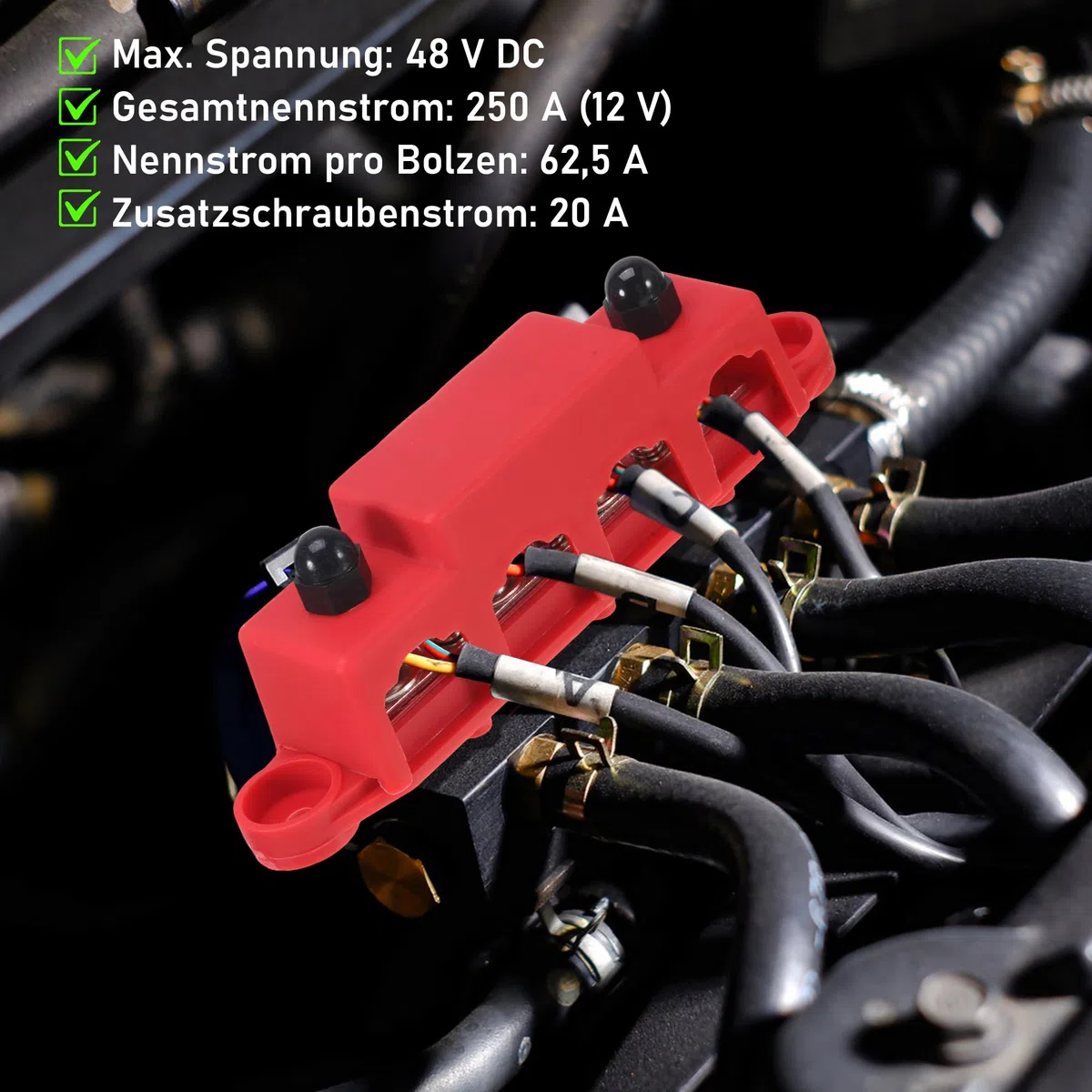Sammelschiene 12v-48V DC Verteilerblock 250A Stromverteiler mit 4 x M8 Klemmenbolzen Stromverteilungsblock BusBar Box für Auto RV Boat Yacht 2PCS (M8)