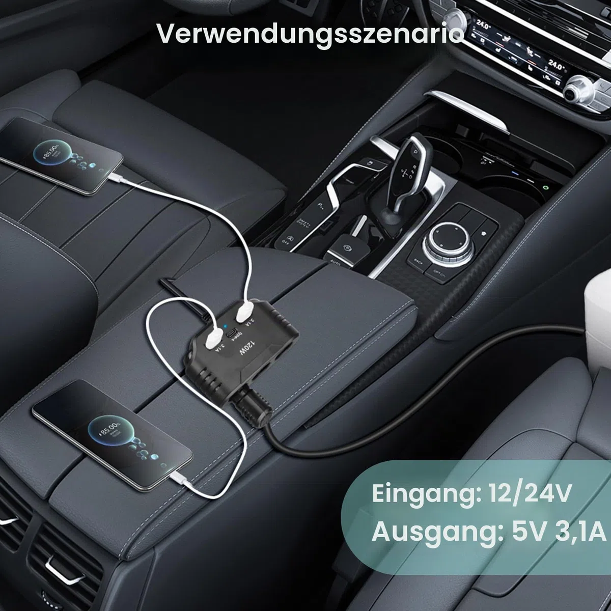120W Zigarettenanzünder Verteiler 12V 24V, KFZ Ladegerät Auto Adapter mit 3 Steckdosen 2 USB-A Anschlüssen 1 Type C Anschlüsse, Cigarette Lighter Socket mit LED für Handy GPS Dashcam Sitzheizung
