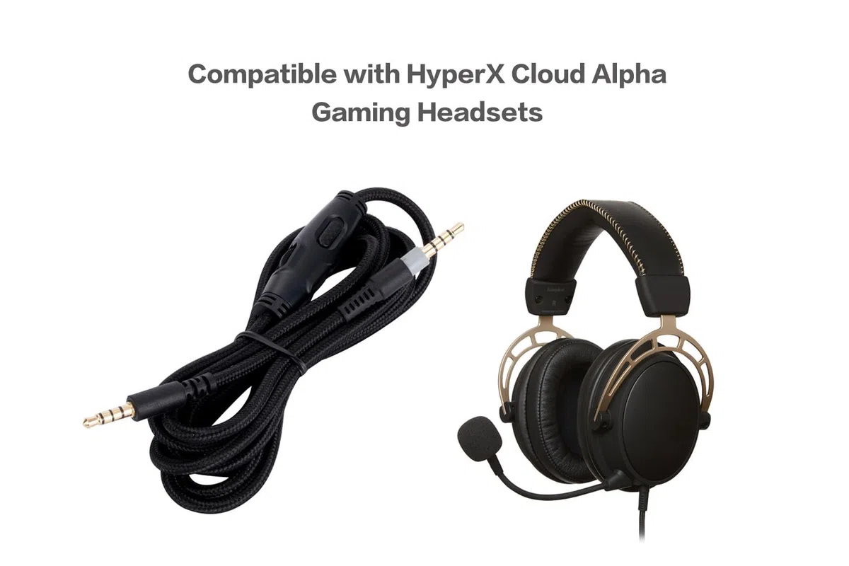 Alphatec HyperX Cloud Alpha Ersatzkabel, kompatibel mit HyperX Cloud Alpha Gaming-Headset, Inline-Stummschaltung, Lautstärkeregler mit Mikrofon, 2 Meter Kopfhörer-Audio-Verlängerungskabel, Schwarz