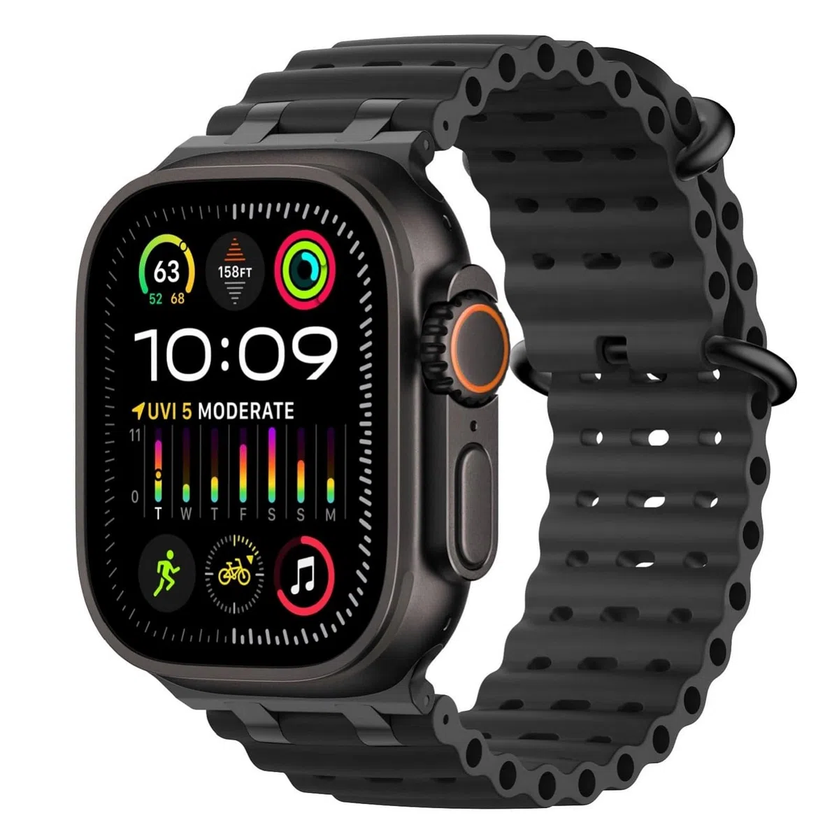 MoKo Ocean Armband Kompatibel mit Apple Watch Ultra 3/2/1 49 mm, S11/S10 46 mm, 9/8/7 45 mm, SE3/SE2/SE/6/5/4 44 mm, 3/2/1 42 mm, Atmungsaktives Silikon-Sportarmband mit Metallverbinder Männer Frauen