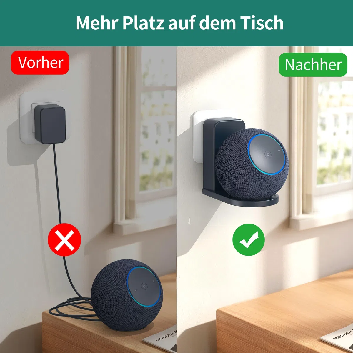 HomeMount Wandhalterung für Dot Max & Nest Mini, Steckdosen-Halter mit Kabelmanagement, Ohne Bohren, Platzsparend, Sicher & Stabil (Graphit)