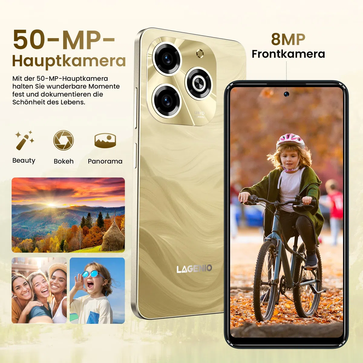 A11 Pro Android 15 Smartphone Ohne Vertrag, 120Hz Octa-Core, 24GB+256GB Handy Ohne Vertrag，50MP+8MP AI Kamera, 6,7'' HD+ Bildschirm, Dual SIM 4G Simlockfreie Handy/OTG/Widevine L1-Gold