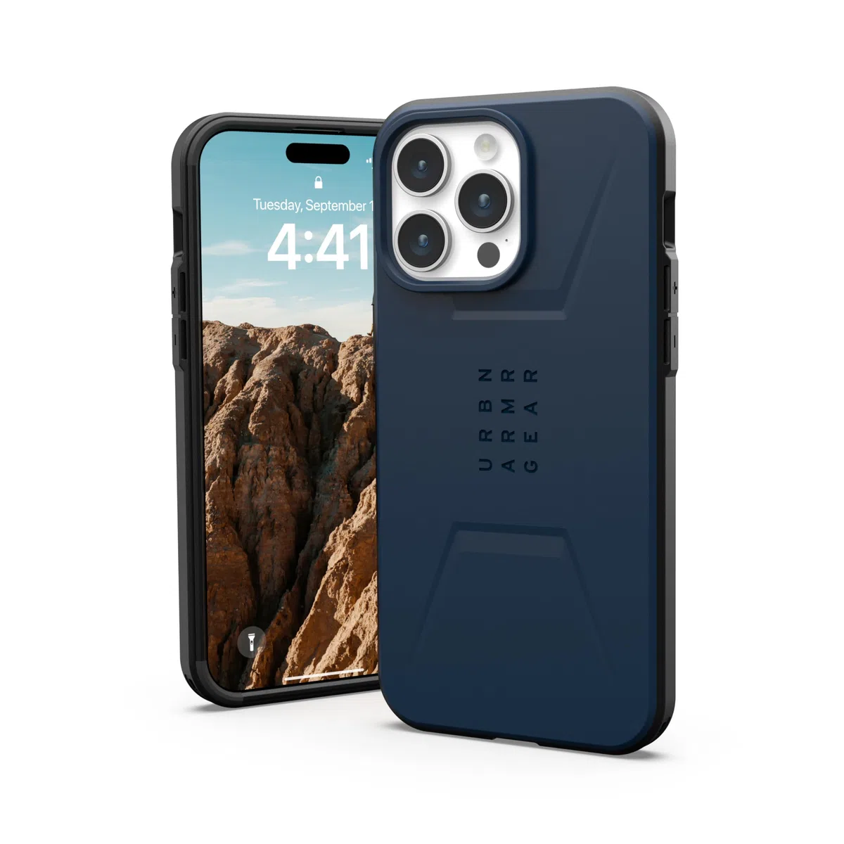 URBAN ARMOR GEAR Civilian Case kompatibel mit Apple iPhone 15 Pro Max Hülle [Wireless Charging/Magnetische Aufladung kompatibel, Sturzfeste Handyhülle, Erhöhter Rand] Mallard (blau)
