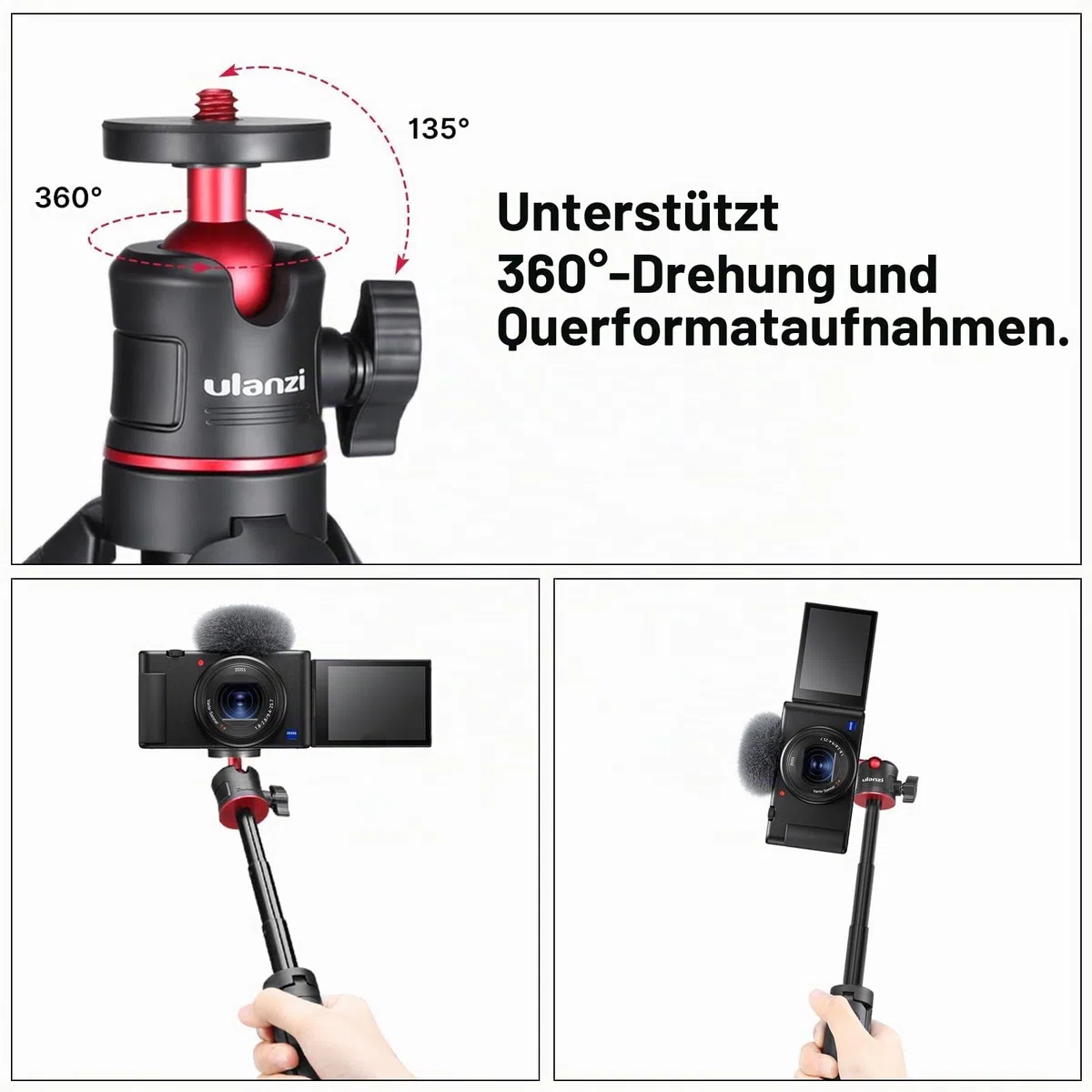 ULANZI MT-08 Kompaktes Reisestativ, tragbar, Mini-Stativ, mit 1/4-Zoll-Schraube, kleines Stativ kompatibel mit Sony ZV1/ RX100 VII/ RX1R II, Canon G7X Mark, Fujifilm X100V, Leica Q2
