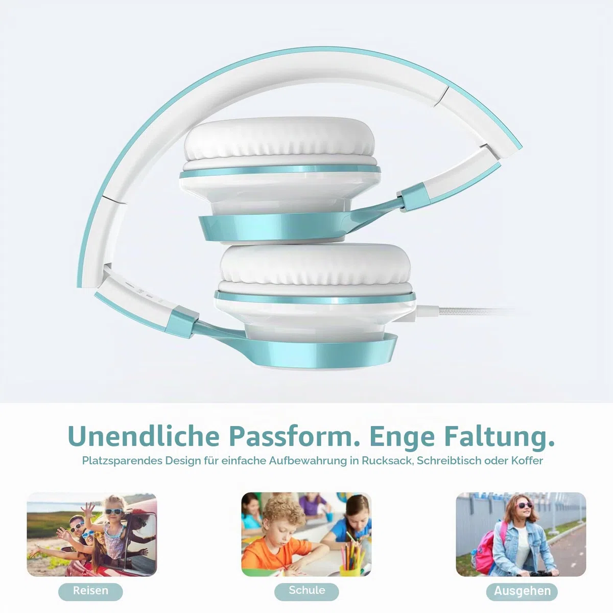 AILIHEN MS300 Kopfhörer mit Kabel und Mikrofon für Chromebook, Laptop, Computer, Smartphone, 3,5 mm, faltbar, leicht, Headset für Schule, Teenager, Mädchen, Jungen, Online-Klassenzimmer（Zitronengrün）