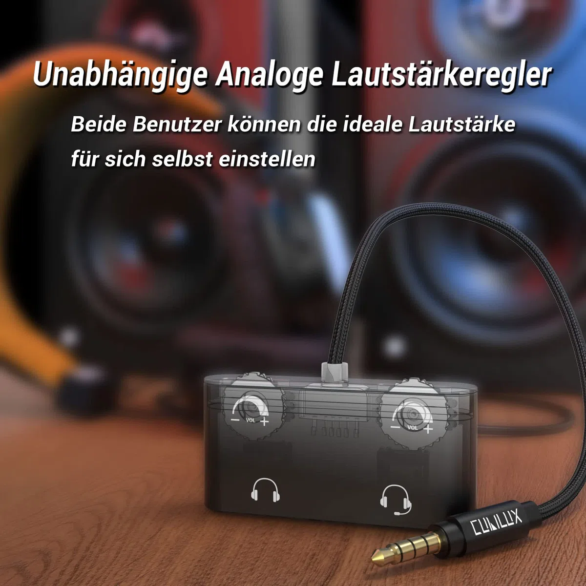 Cubilux 3,5 mm Kopfhörer Splitter mit Lautstärkeregelung, 1 Stecker auf 2 Buchsen, Audio Adapter für 2 Personen