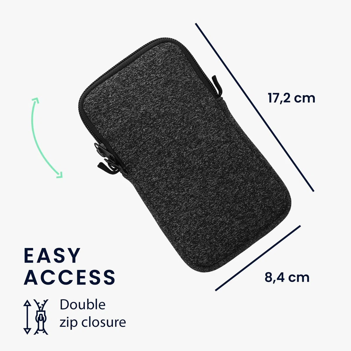 kwmobile Handytasche für Smartphones XL - 6,7/6,8" - Neopren Handy Hülle Anthrazit Weiß mit Kordel - Handy Tasche mit Handykette 17,2 x 8,4 cm Innenmaße