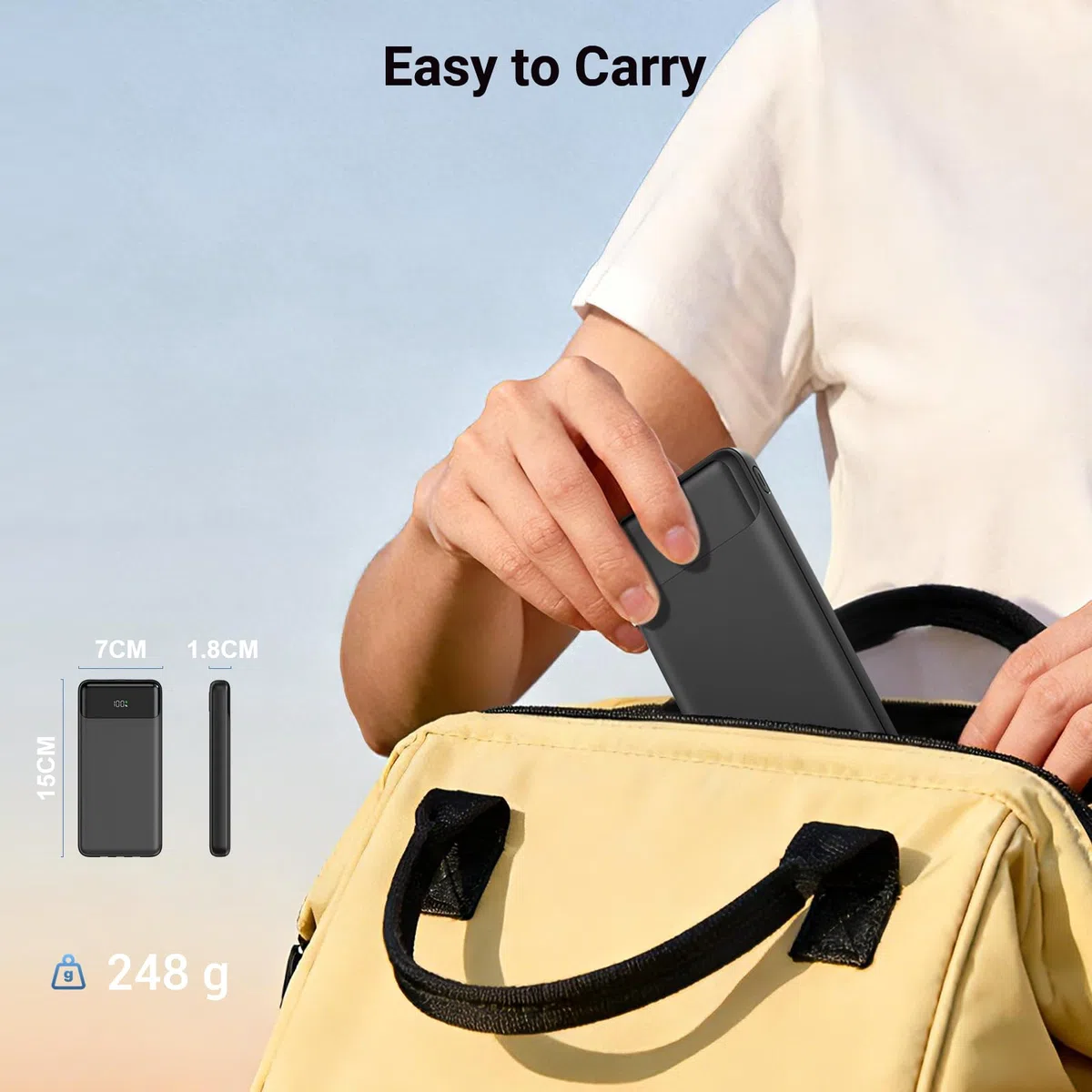Power Bank 20000mAh mit Integrierten 3 Kabeln, 22,5 W Schnellladung PowerBank Externe Handyakkus PD 3.0 QC 3.0 USB-C EIN und Ausgang, Tragbares Ladegerät für iPhone, Samsung, und mehr