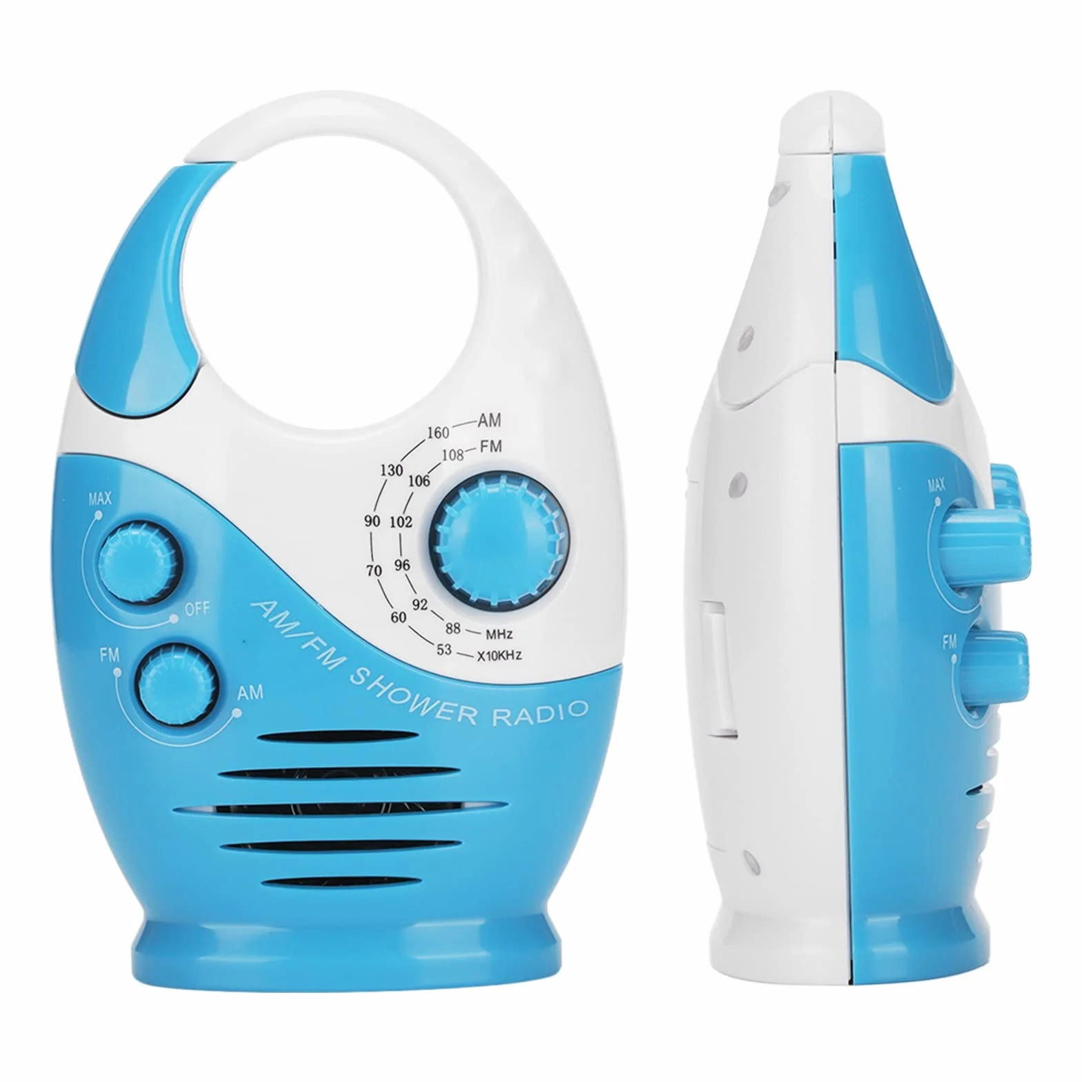 Tragbares Radio, Hakentyp Blau AM FM Radio Batteriebetriebenes, Wasserdichtes Duschradio mit Eingebautem Lautsprecher, Praktisches Radio für Rundfunk, Musik, Nachrichten