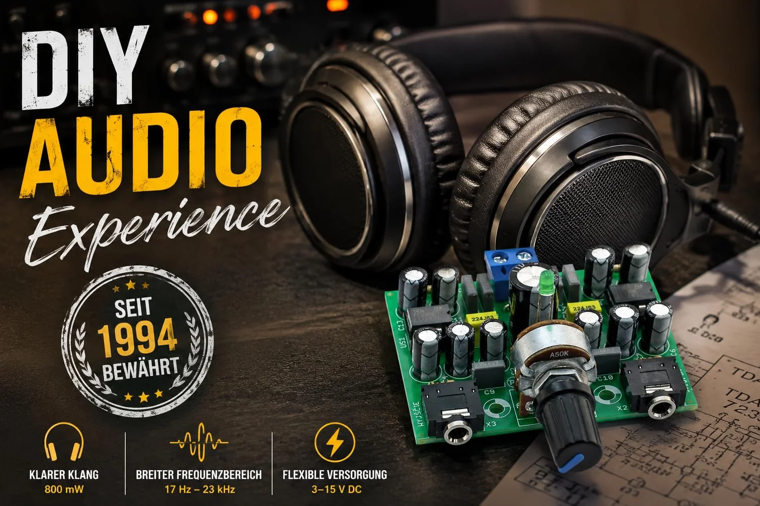 AVT1024 Kopfhörerverstärker Bausatz Klasse AB 800mW 17Hz–23kHz TDA7233 Stereo Audio Verstärker DIY Elektronik Kit Für Anfänger Schwierigkeitsgrad 1