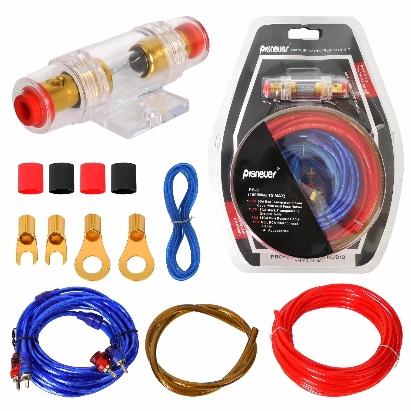 Endstufe Kabel Set: 10GA Kfz Verstärker Kabelsatz, Anschluss Set Auto Verstärker Kabel Set, 1500w Installations Car Verstärker Kabelset, Subwoofer Kabel Set Endstufe Kabel Car Audio Wire