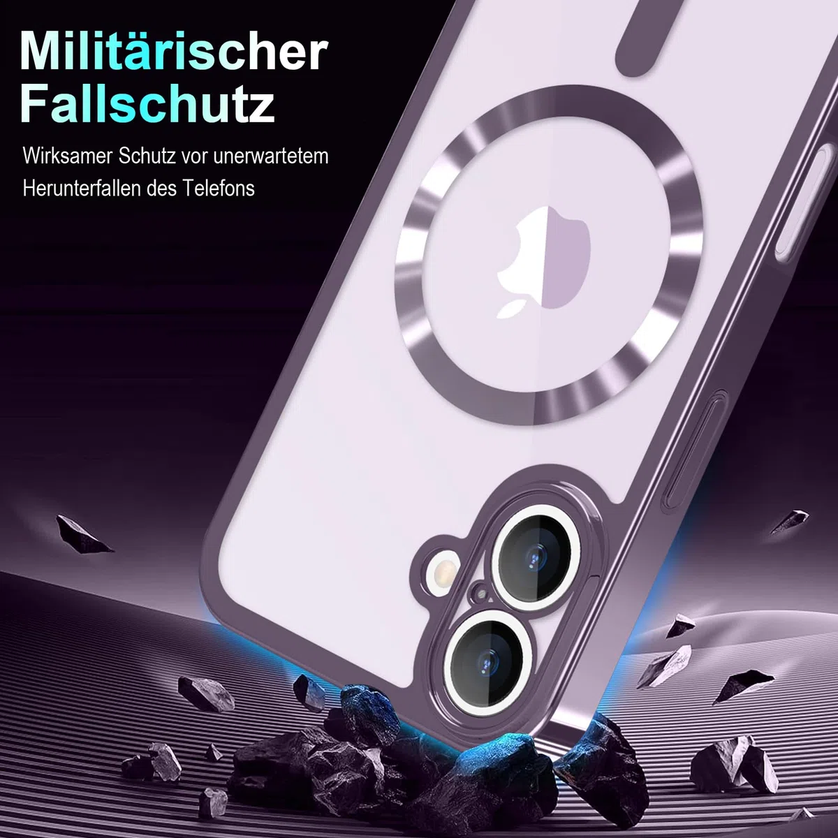 Handyband für iPhone 17 Hülle mit Band + 2 Stück Glas Schutzfolie Transparent Silikon Handyhülle Magnetische Schutzhülle Case zum Umhängen Kordel für iPhone 17 Lila