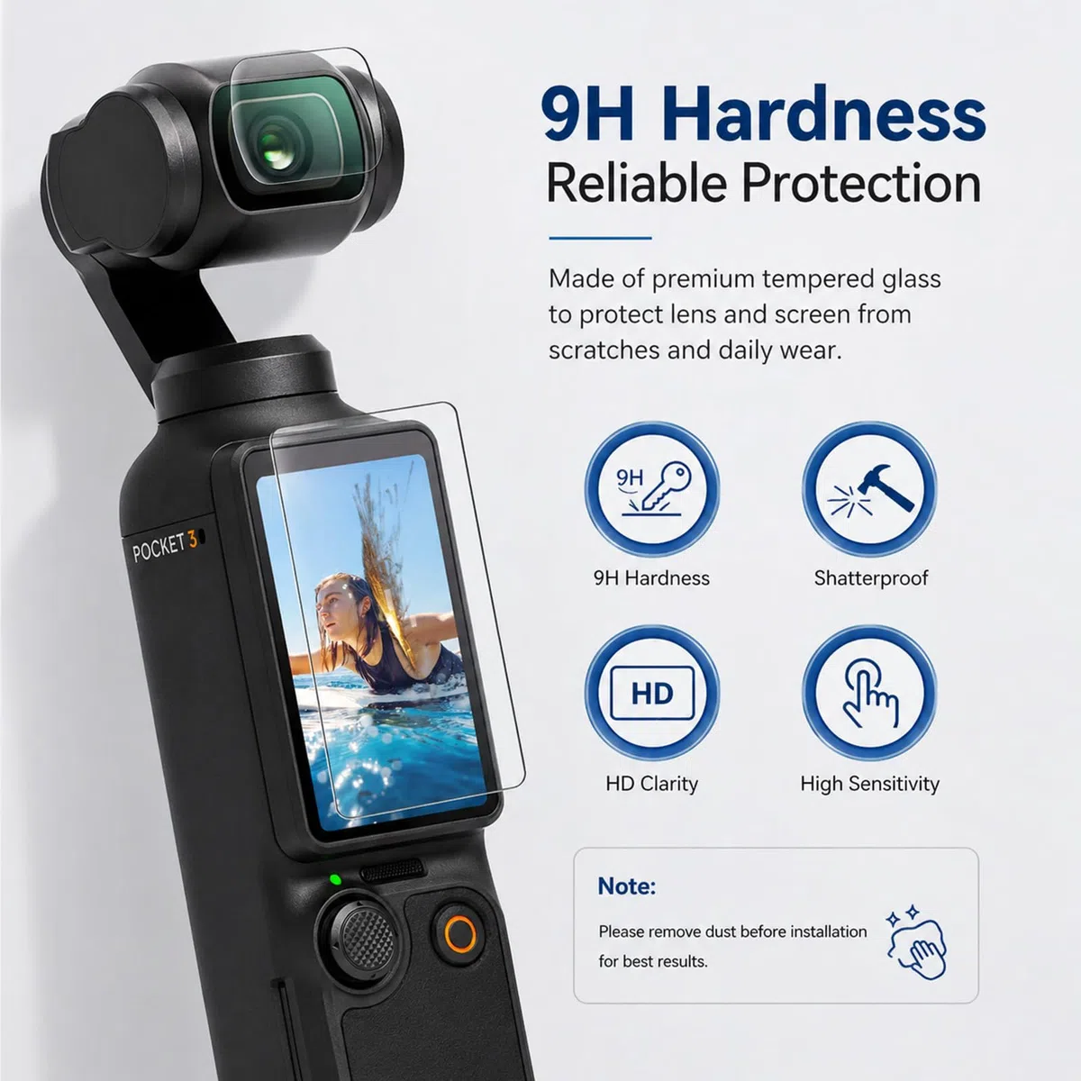 3+3 Stück Schutzfolie für DJI Osmo Pocket 4/3, 3x Displayschutz & 3x Objektivschutz, 9H Gehärtetes Glas, HD-Klar & Anti-Fingerabdruck, Zubehör passend für DJI Pocket 3/4 Creator Combo