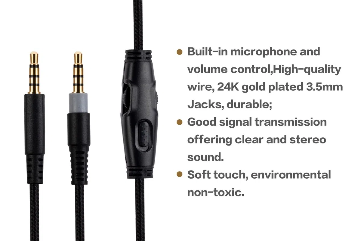 Alphatec HyperX Cloud Alpha Ersatzkabel, kompatibel mit HyperX Cloud Alpha Gaming-Headset, Inline-Stummschaltung, Lautstärkeregler mit Mikrofon, 2 Meter Kopfhörer-Audio-Verlängerungskabel, Schwarz