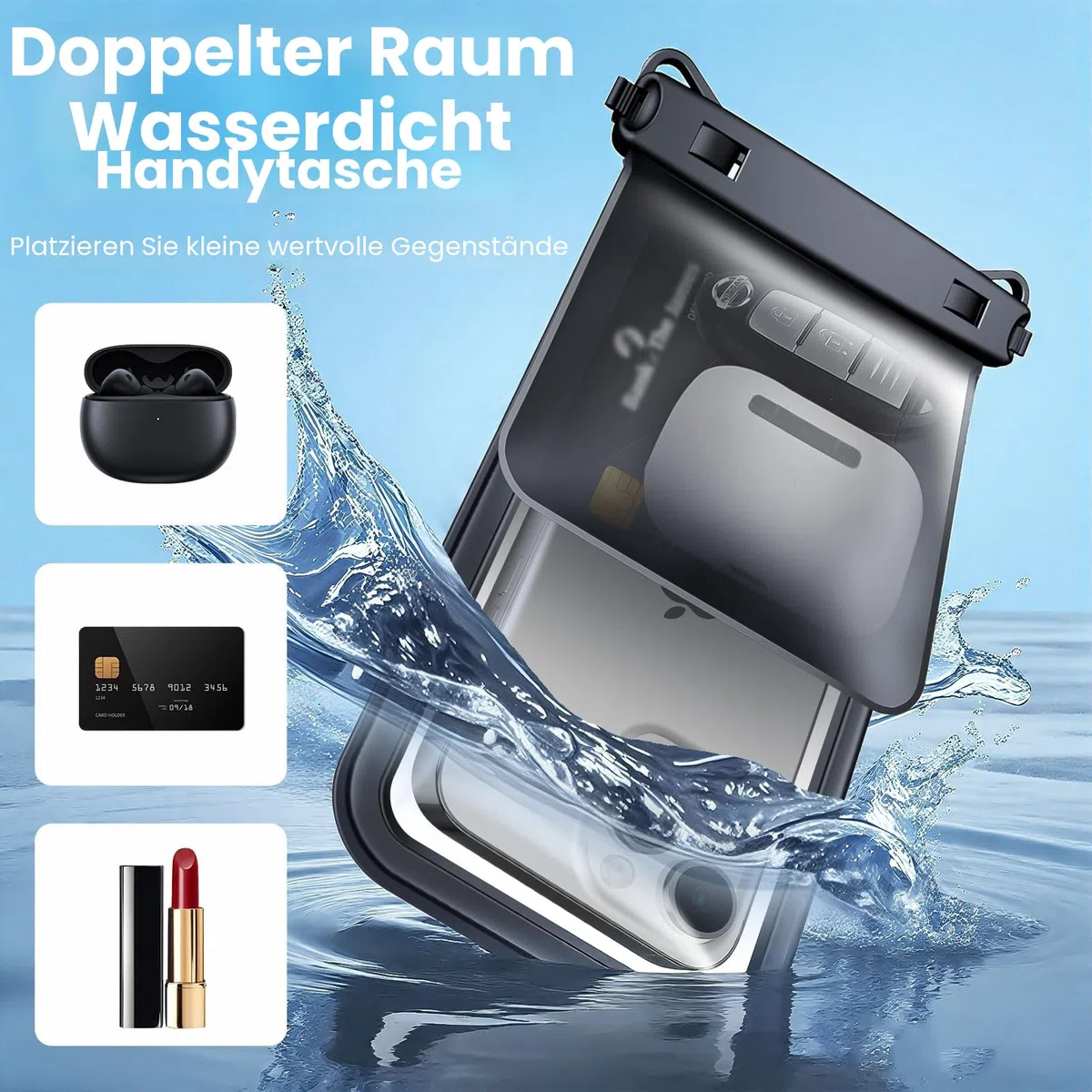 Rynapac 2 Stück wasserdichte Handyhülle [Doppelte Taschen], IPX8 Wasserfeste Handytasche für Schwimmen, Unterwasser Handyhülle für iPhone 17 16 15 14 Pro Max, Samsung S26 S25 S24 bis zu 7,5 Zoll