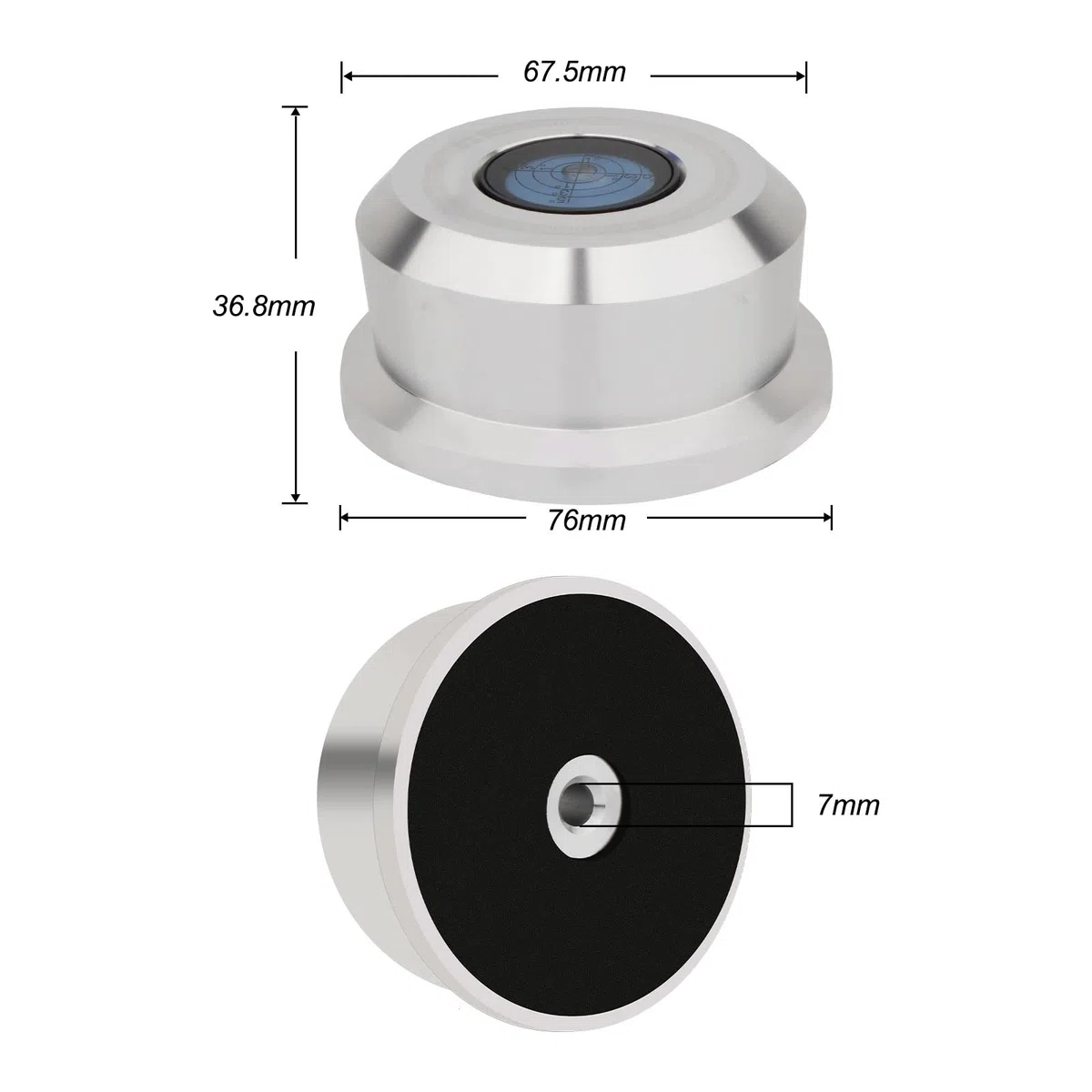 Monosaudio HiFi Schallplattengewicht 320g Plattenpuck mit Wasserwaage 60Hz Vinyl-Disc-Stabilisator für Plattenspieler, Silber