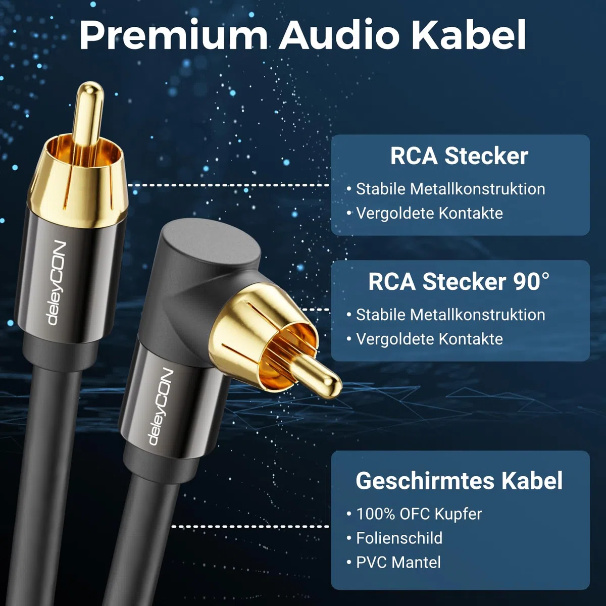 deleyCON 7,5m Subwoofer Kabel - Winkelstecker - Cinch RCA Koaxialkabel - für Subwoofer, AV-Receiver, HiFi-Verstärker, HiFi-Anlagen, Soundbars, Aktive Lautsprecher - Nylon Schwarz