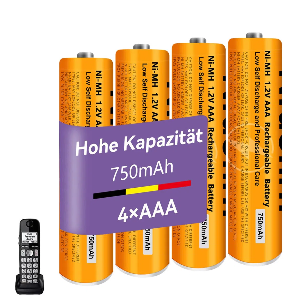 NI-MH Akku 1.2V 750mAh für Gigaset Panosonic Schnurlos Telefone, Wiederaufladbare Batterien AAA für Gigaset Mobilteile-4 Stück