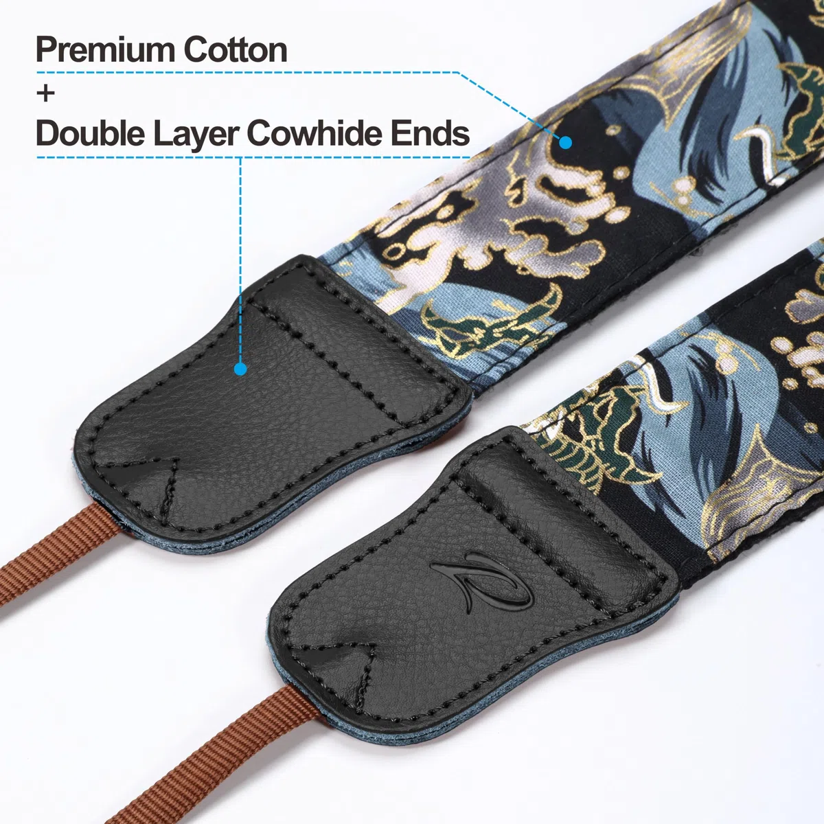 Padwa Lifestyle Blue Wave Kameragurt - 2“ Rindsleder Kopf Baumwolle Kameragurte für Fotografen, Vintage japanischen Kunstdruck verstellbaren Hals & Schultergurt für alle DSLR/SLR-Kameras