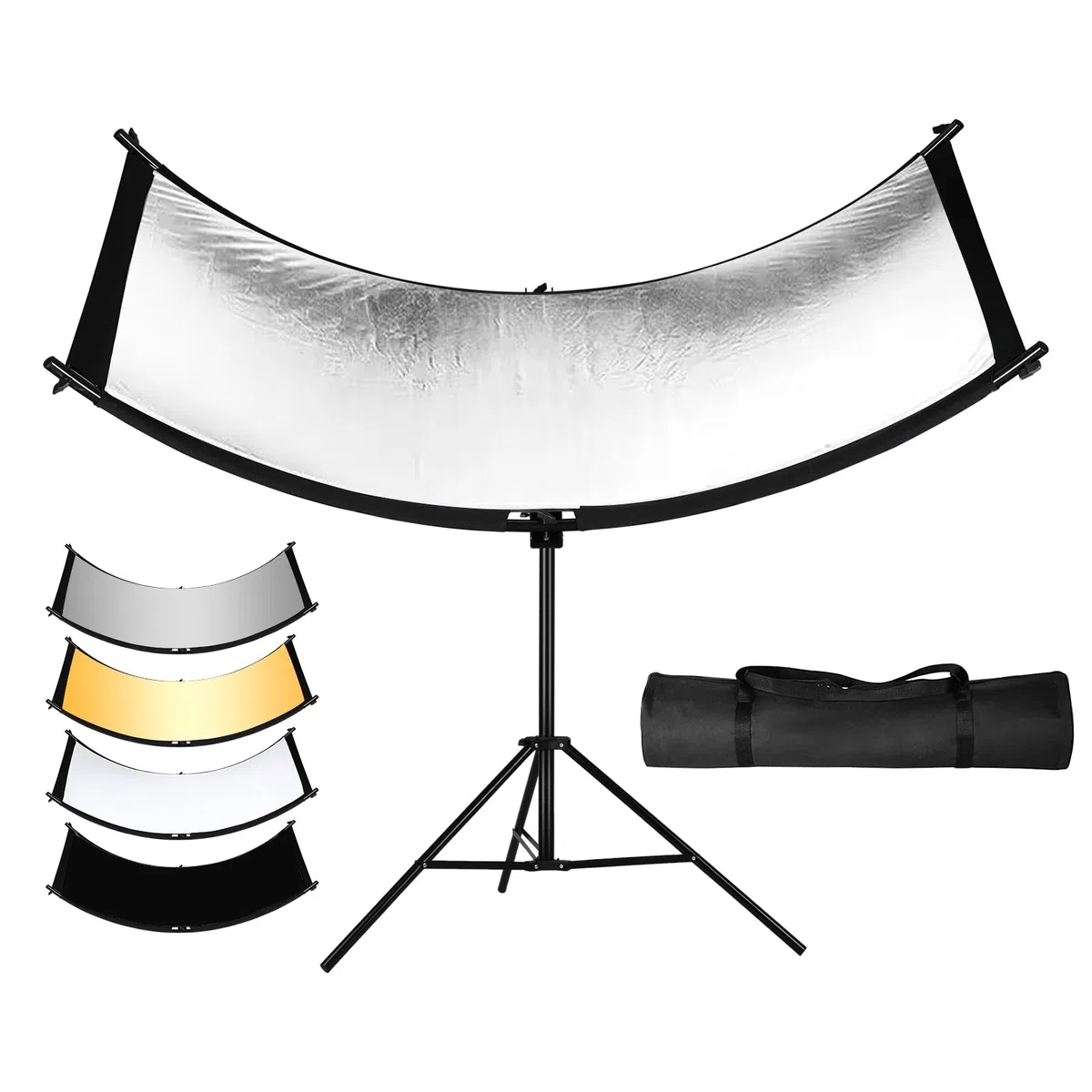 Clamshell Lichtreflektor Diffusor Kit,180x60cm Groß Gebogener Lichtreflektor mit Tragetasche,U Form Gebogener Reflektoren,Schwarz/Weiß/Gold/Silber(Ständer Nicht im Lieferumfang enthalten)