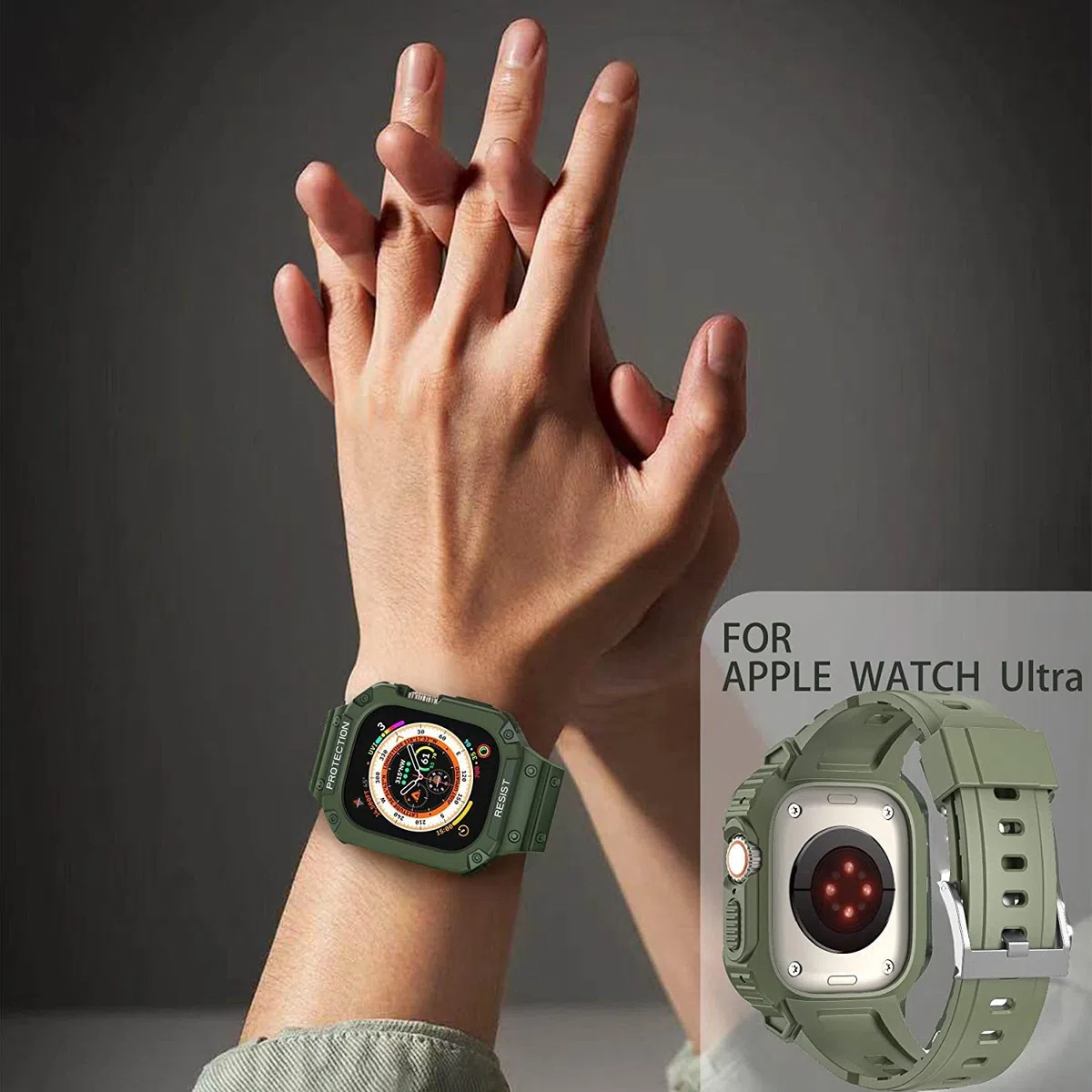 Kompatibel mit Apple Watch Ultra/Ultra 2 49mm Gehäuse mit Armband,Stoßfestes TPU-Sportarmband für iWatch Ultra 2/Ultra 49mm Armband für Damen und Herren