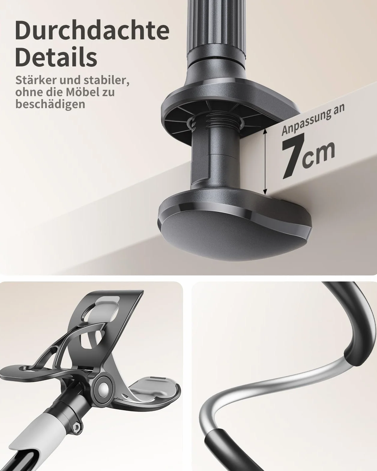 SAIJI Handy Halter für Bett, Schwanenhals Handy Halterung, 360 Drehbare Lang Arm Handy Ständer, für iPhone 17 16 15 14 13 12 Pro, 4"-7" Screen (Schwarz)