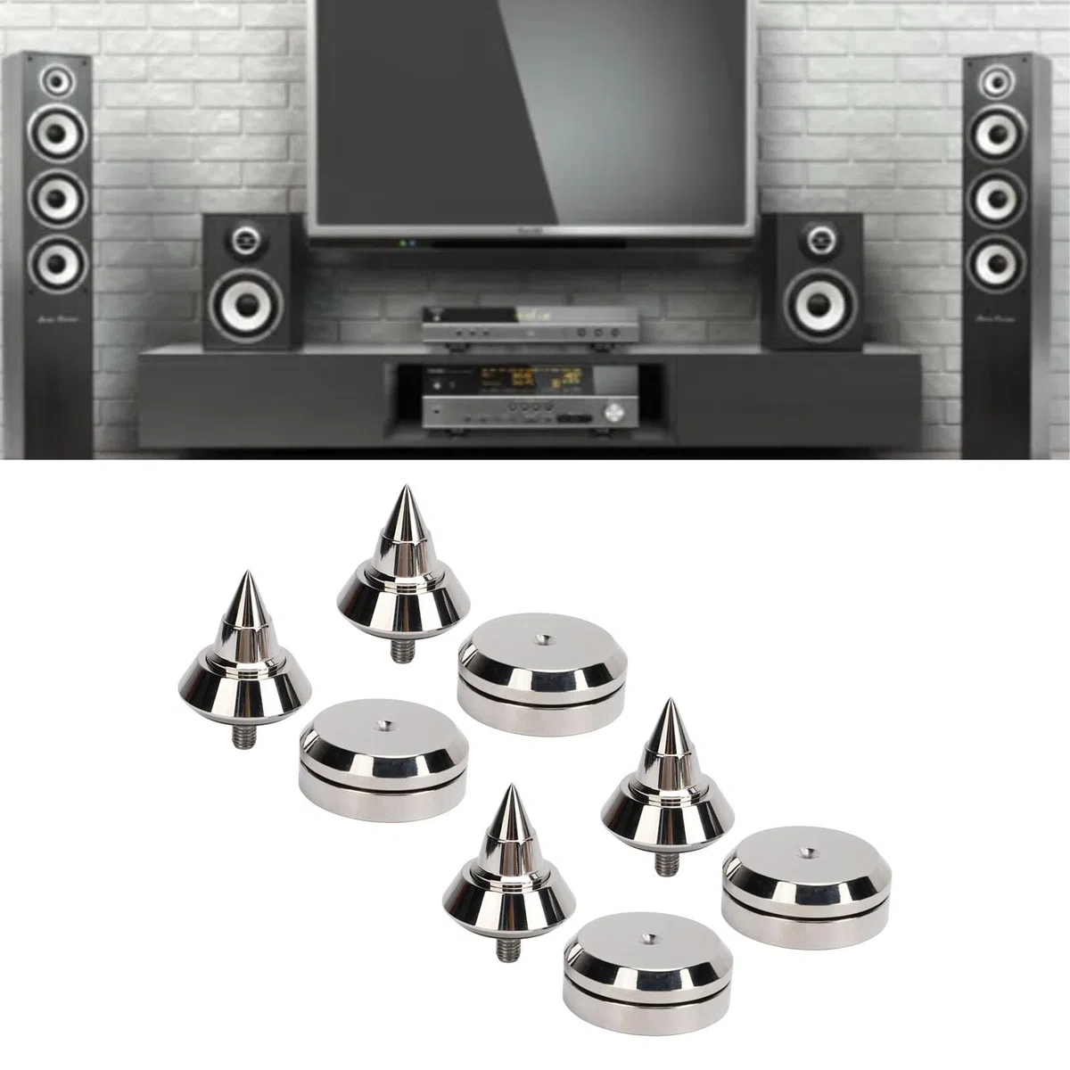 4 Set Lautsprecher-Stoßdämpfungsfüße, M8-Lautsprecher-Spike-Pad, Höhenverstellbare Aluminiumlegierung mit Dicker und Dichter Textur, Stoßdämpfungsfüße für CD, DVD-Player und Verstärker