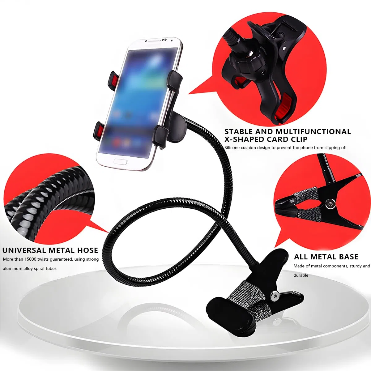 Universal Flexible Handy-Halter, Handy Halterung Für Bett Auto, Schwanenhals Handy Halterung Flexible, Telefonhalter Schwanenhals, Schwanenhals Handy Halter Flexible Lang Arm(Weiß)