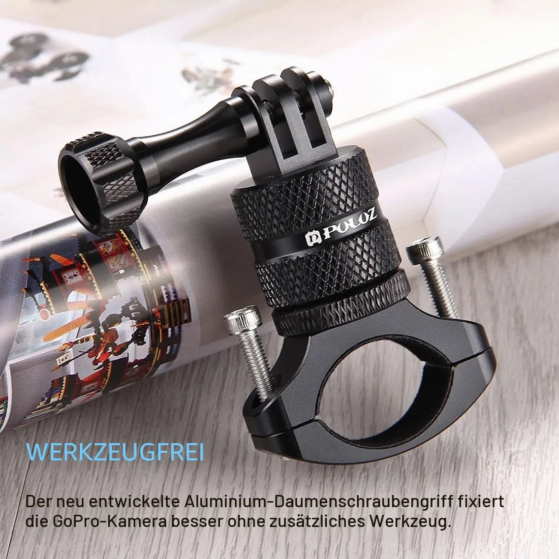 PULUZ Action cam fahrradhalterung for Gopro Hero 12 11 10 9 8 7 & DJI OSMO & insta360 x3, 360 Grad Rotary Lenkerhalterung 360-Grad-Aluminiumlegierung zubehör Fahrrad Motorrad Halterung rohrklemme