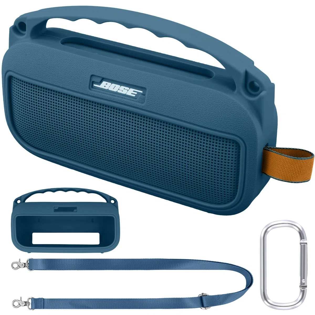 co2CREA Silikonhülle Tragetasche Case für Bose SoundLink Flex 2 Lautsprecher (2nd Gen), tragbare ultraleichte Silikon Schutzhülle mit Karabiner und Schultergurt (Lautsprecher Nicht enthalten)