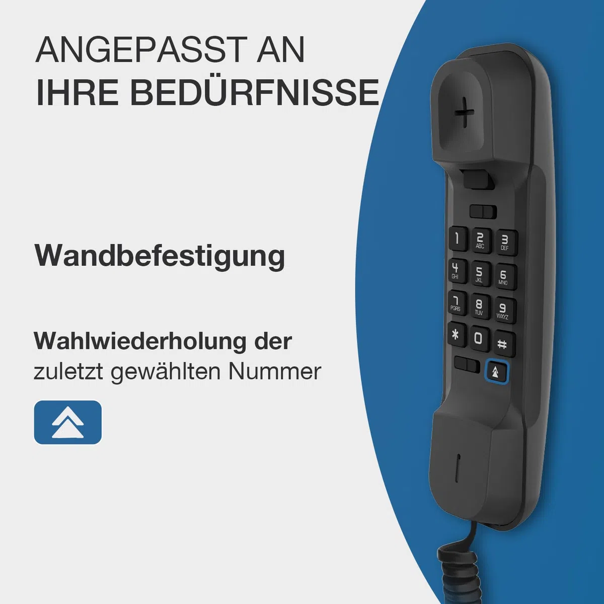 ALCATEL T06 - Schnurgebundenes Festnetztelefon - Ultra-kompaktes Design - Wandmontage - Wahlwiederholungstaste - Klingeltonlautstärkeregler- Schwarz