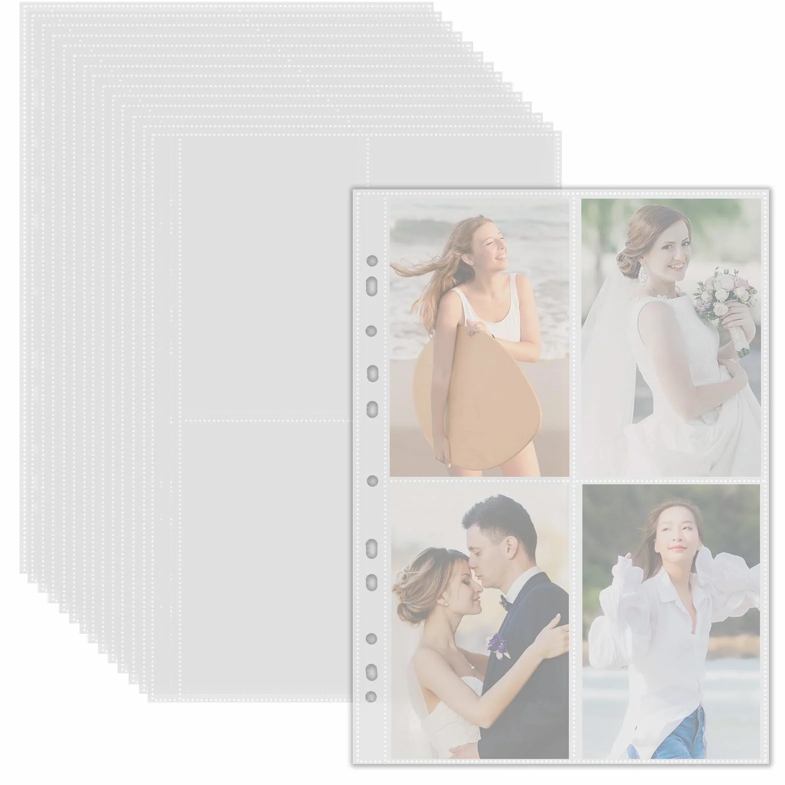 55er Pack A4 Fotohüllen mit 440 Doppelseitig Fächern, Transparente Postkartenhüllen mit 4 Fächern, Klarsichthüllen a4, Top Loading Nachfüllseiten für Fotoalben