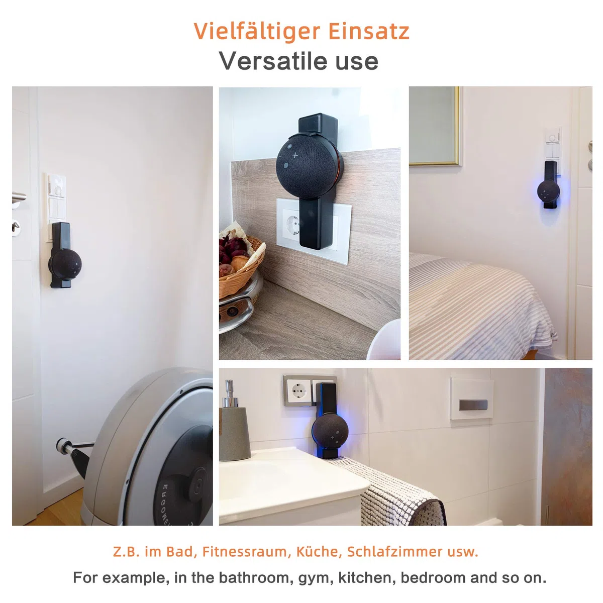 Dot (5. / 4. Generation) Steckdosenhalterung Wandhalterung - Entwickelt in Deutschland - Platzsparende Lösung, Montage ohne Bohren, ohne Kleber, Dot 5/4 Halter (Schwarz)