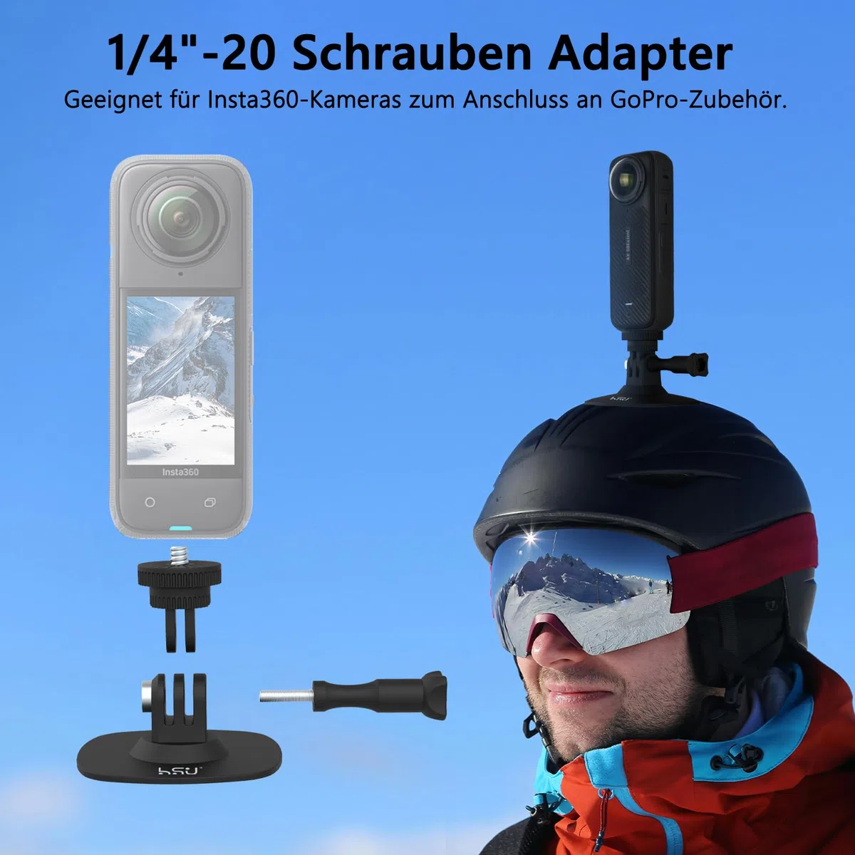 HSU Flexible Helmhalterungen für Insta360, Klebehalterungen für GoPro, 6-in-1 Action-Kamera-Zubehör-Kit
