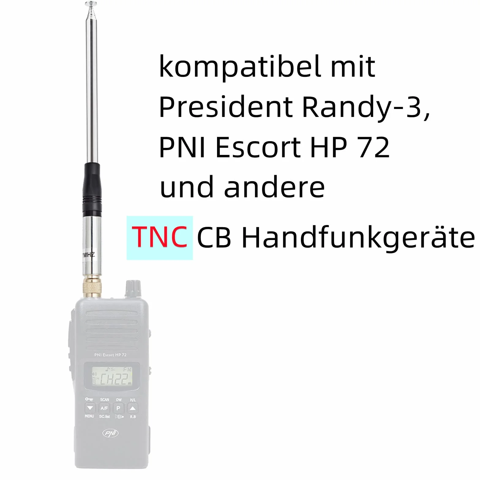 HYS 27Mhz CB-Funk-Antenne, TNC-Anschluss, hohe Verstärkung, Teleskop-Zugstangen-Antenne(130cm) kompatibel mit President Randy-3, PNI Escort HP 72 Handfunkgerät