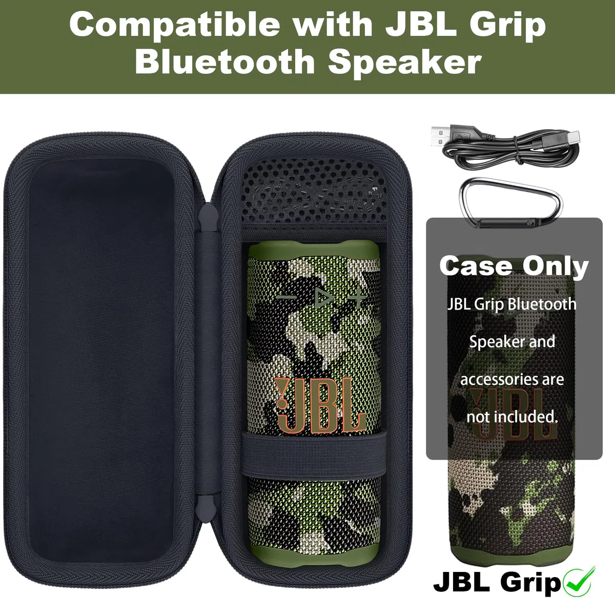 Khanka für JBL Grip Bluetooth-Lautsprecher Hartschale, Reise-Tragetasche Aufbewahrungshülle für JBL Grip Kompakt-Bluetooth-Lautsprecher mit Karabiner, Nur Hülle (Camouflage)