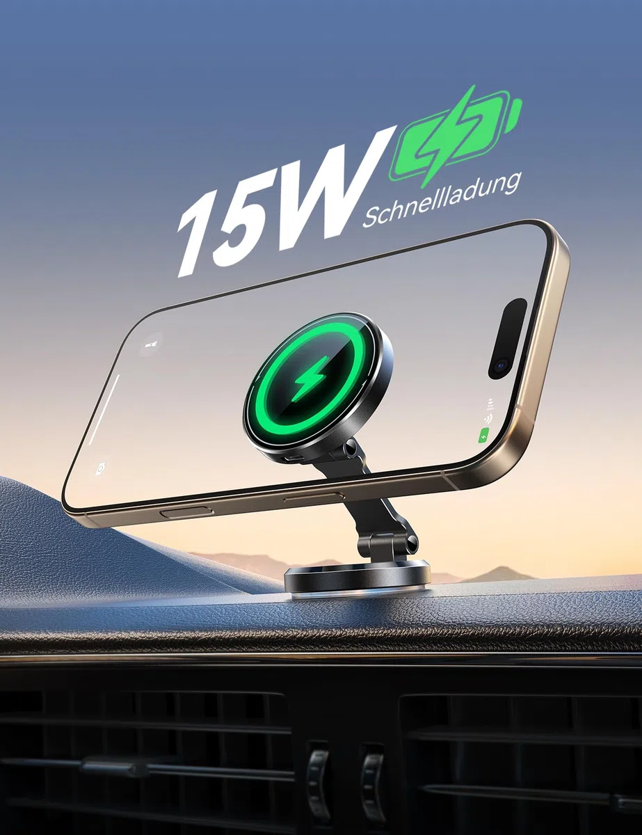 JOYROOM 15W für Magsafe Autohalterung mit Ladefunktion [Doppelseitiges Dreh-Rotation] Auto Handyhalterung Magsafe für das Armaturenbrett, Handyhalterung Auto für iPhone 17 16 15 14 13 12